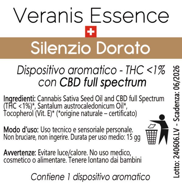 Veranis Essence - Silenzio Dorato - etichetta retro